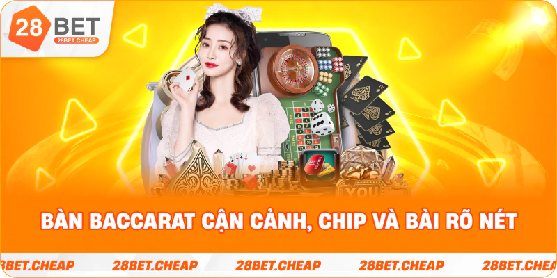Bàn baccarat cận cảnh, chip và bài rõ nét