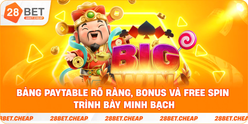 Bảng paytable rõ ràng, bonus và free spin trình bày minh bạch