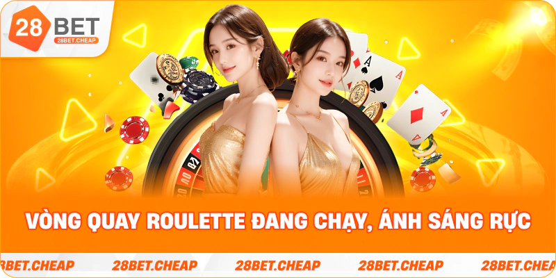 Vòng quay roulette đang chạy, ánh sáng rực